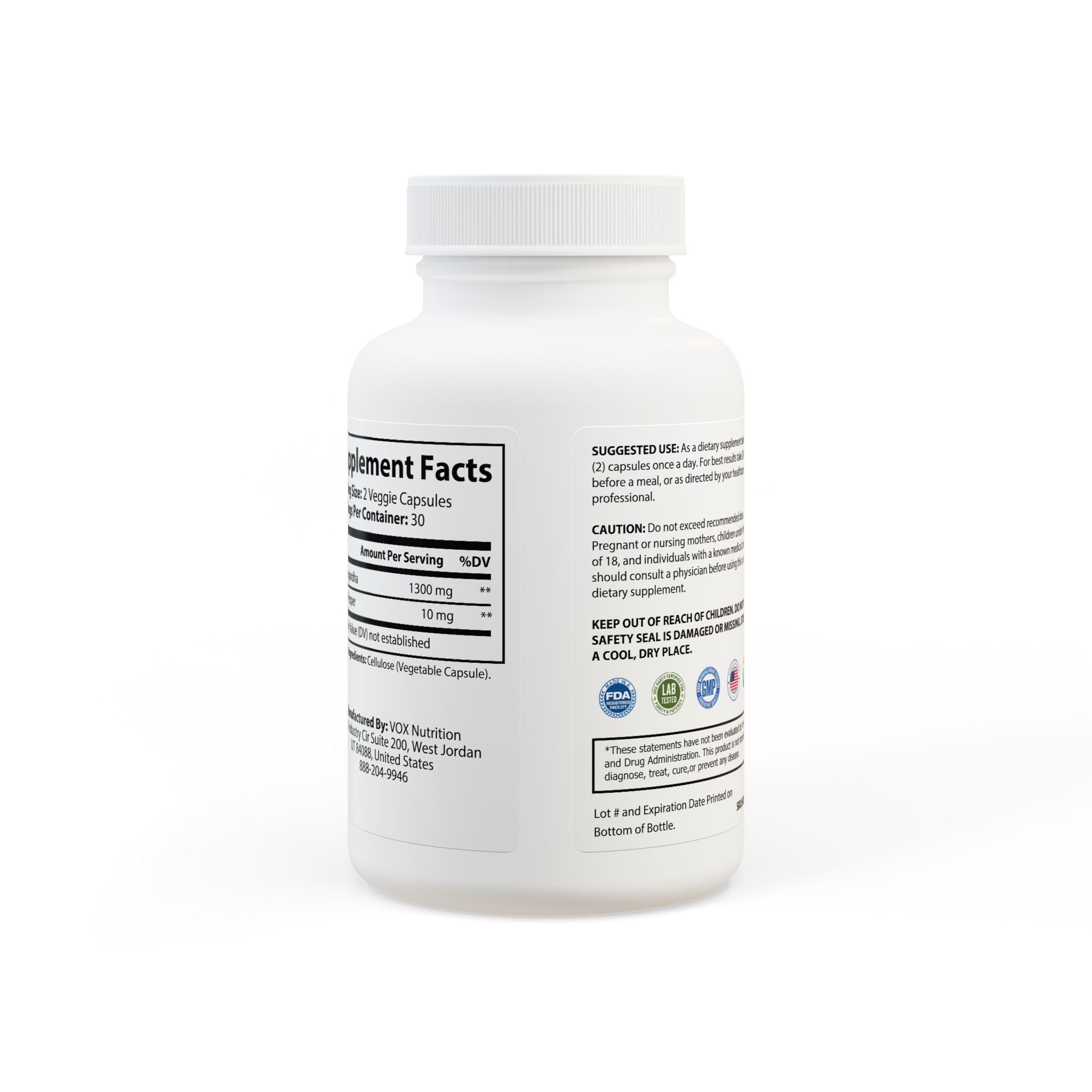 Ashwagandha and Black Pepper Supplement (60 capsules) - Earth Treasure Nutrition
